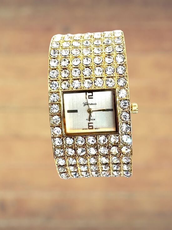 Geneva Platinum Rhinestone Gold Plated Cuff Watch Item #1029 main image 4